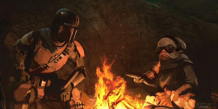 The Mandalorian - Concept Art (with Kuiil at fire)